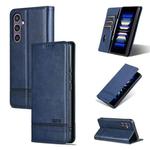 For Samsung Galaxy S24 FE 5G AZNS Magnetic Calf Texture Flip Leather Phone Case(Dark Blue)