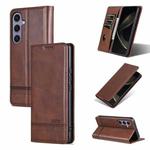 For Samsung Galaxy S25 5G AZNS Magnetic Calf Texture Flip Leather Phone Case(Dark Brown)