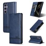 For Samsung Galaxy S25+ 5G AZNS Magnetic Calf Texture Flip Leather Phone Case(Dark Blue)