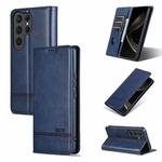 For Samsung Galaxy S25 Ultra 5G AZNS Magnetic Calf Texture Flip Leather Phone Case(Dark Blue)