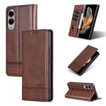 For Samsung Galaxy S25 Edge 5G AZNS Magnetic Calf Texture Flip Leather Phone Case(Dark Brown)