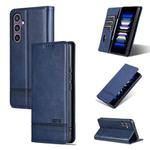 For Samsung Galaxy S25 FE 5G AZNS Magnetic Calf Texture Flip Leather Phone Case(Dark Blue)