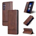 For Samsung Galaxy S25 FE 5G AZNS Magnetic Calf Texture Flip Leather Phone Case(Dark Brown)