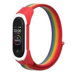 For Xiaomi Mi Band 5 / 4 / 3 Nylon Watch Band(Rainbow+Red White)