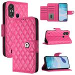 For itel A58 / A49 Rhombic Texture Flip Leather Phone Case with Lanyard(Rose Red)