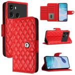 For itel P40 Rhombic Texture Flip Leather Phone Case with Lanyard(Red)
