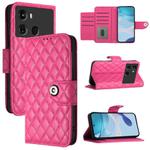 For itel P40 Rhombic Texture Flip Leather Phone Case with Lanyard(Rose Red)
