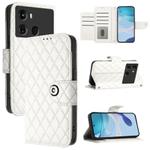 For itel P40 Rhombic Texture Flip Leather Phone Case with Lanyard(White)