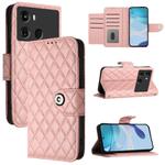 For itel P40 Rhombic Texture Flip Leather Phone Case with Lanyard(Coral Pink)