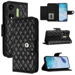 For itel P55 5G Rhombic Texture Flip Leather Phone Case with Lanyard(Black)