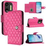 For itel P55 5G Rhombic Texture Flip Leather Phone Case with Lanyard(Rose Red)