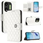 For itel P55 5G Rhombic Texture Flip Leather Phone Case with Lanyard(White)