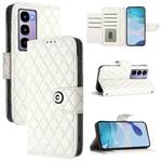 For Itel City 100 Rhombic Texture Flip Leather Phone Case with Lanyard(White)