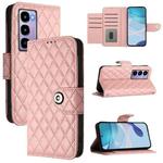 For Itel City 100 Rhombic Texture Flip Leather Phone Case with Lanyard(Coral Pink)