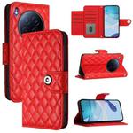 For Tecno Camon 40 Premier Rhombic Texture Flip Leather Phone Case with Lanyard(Red)