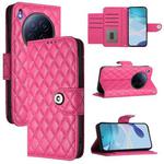 For Tecno Camon 40 Premier Rhombic Texture Flip Leather Phone Case with Lanyard(Rose Red)