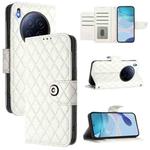 For Tecno Camon 40 Premier Rhombic Texture Flip Leather Phone Case with Lanyard(White)