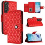For Infinix Hot 20 4G X6826 Rhombic Texture Flip Leather Phone Case with Lanyard(Red)