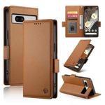 For Google Pixel 7a Side Buckle Magnetic Frosted Leather Phone Case(Brown)