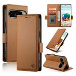 For Google Pixel 9 Side Buckle Magnetic Frosted Leather Phone Case(Brown)
