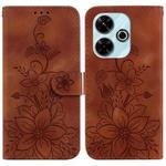 For Xiaomi Poco M6 4G Lily Embossed Leather Phone Case(Brown)