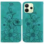 For Redmi Note 14 4G 163.25mm Lily Embossed Leather Phone Case(Green)