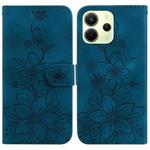 For Redmi Note 14 4G 163.25mm Lily Embossed Leather Phone Case(Dark Blue)