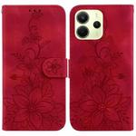 For Redmi Note 14 4G 163.25mm Lily Embossed Leather Phone Case(Red)
