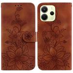 For Redmi Note 14 4G 164.84mm Lily Embossed Leather Phone Case(Brown)