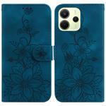 For Redmi Note 14 4G 164.84mm Lily Embossed Leather Phone Case(Dark Blue)