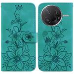 For Redmi K80 / K80 Pro / Xiaomi Poco F7 Pro Lily Embossed Leather Phone Case(Green)