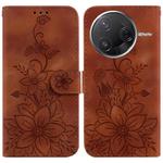 For Redmi K80 / K80 Pro / Xiaomi Poco F7 Pro Lily Embossed Leather Phone Case(Brown)