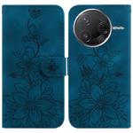 For Redmi K80 / K80 Pro / Xiaomi Poco F7 Pro Lily Embossed Leather Phone Case(Dark Blue)