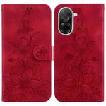 For Redmi A5 4G 171.7mm Lily Embossed Leather Phone Case(Red)