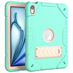 For iPad Air 11 2025 / 2024 Armor Holder Silicone Hybrid PC Tablet Case(Mint Green Gold)