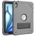 For iPad Air 11 2025 / 2024 Armor Holder Silicone Hybrid PC Tablet Case(Grey Black)
