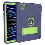 For iPad Pro 11 2022 / 2021 / 2020 Armor Holder Silicone Hybrid PC Tablet Case(Navy Yellow Green)