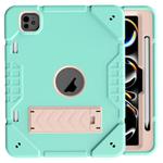 For iPad Pro 11 2024 Armor Holder Silicone Hybrid PC Tablet Case(Mint Green Gold)