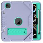 For iPad Pro 11 2024 Armor Holder Silicone Hybrid PC Tablet Case(Purple Mint Green)