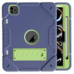 For iPad Pro 11 2024 Armor Holder Silicone Hybrid PC Tablet Case(Navy Yellow Green)