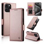 For iPhone 15 Pro Max Side Buckle Magnetic Frosted Leather Phone Case(Rose Gold)