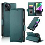 For iPhone 14 Side Buckle Magnetic Frosted Leather Phone Case(Dark Green)