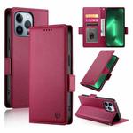 For iPhone 13 Pro Side Buckle Magnetic Frosted Leather Phone Case(Wine Red)