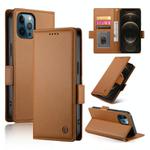 For iPhone 12 Pro Max Side Buckle Magnetic Frosted Leather Phone Case(Brown)