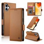 For iPhone 16 Plus Side Buckle Magnetic Frosted Leather Phone Case(Brown)