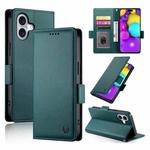 For iPhone 16 Side Buckle Magnetic Frosted Leather Phone Case(Dark Green)