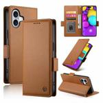 For iPhone 17 Side Buckle Magnetic Frosted Leather Phone Case(Brown)