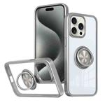 For iPhone 15 Pro Max Ring Holder PC Hybrid TPU Phone Case(Grey)