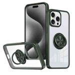 For iPhone 15 Pro Max Ring Holder PC Hybrid TPU Phone Case(Green)