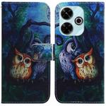 For Xiaomi Poco M6 4G Coloured Drawing Flip Leather Phone Case(Oil Painting Owl)
